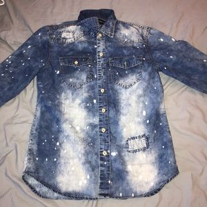 Distress jean button up
